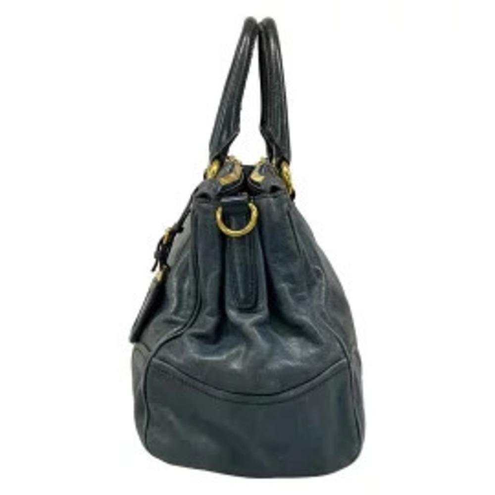 Prada Tote Bag Leather Blue Green - Picture 3 of 5